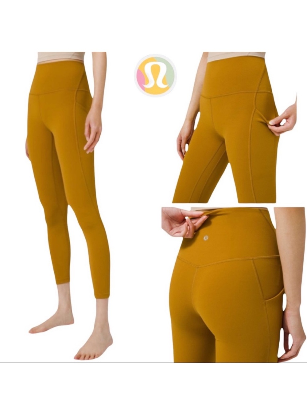 Lululemon Align High Rise Nulu Fabric Pant Leggings Pockets Gold Spice size 10